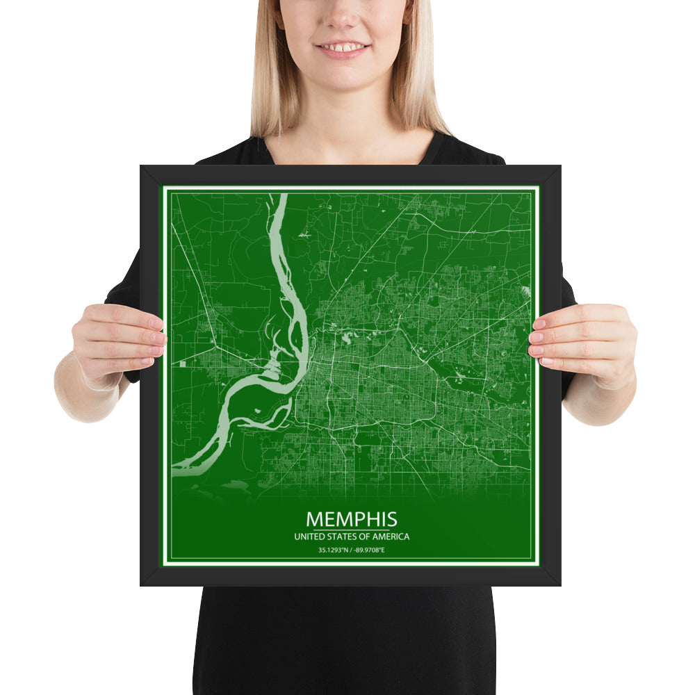 Memphis Green and White Framed Map