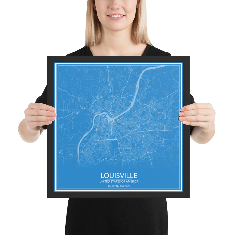 Louisville Blue and White Framed Map