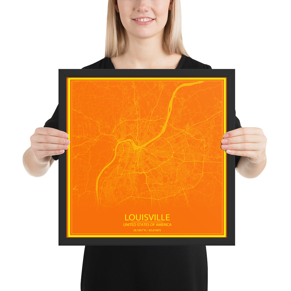 Louisville Orange and Yellow Framed Map