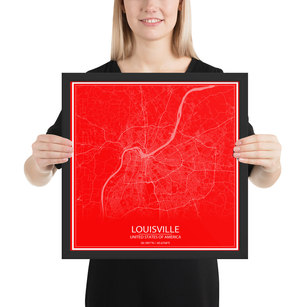 Louisville Red and White Framed Map