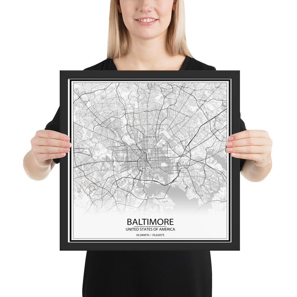 Baltimore White Framed Map