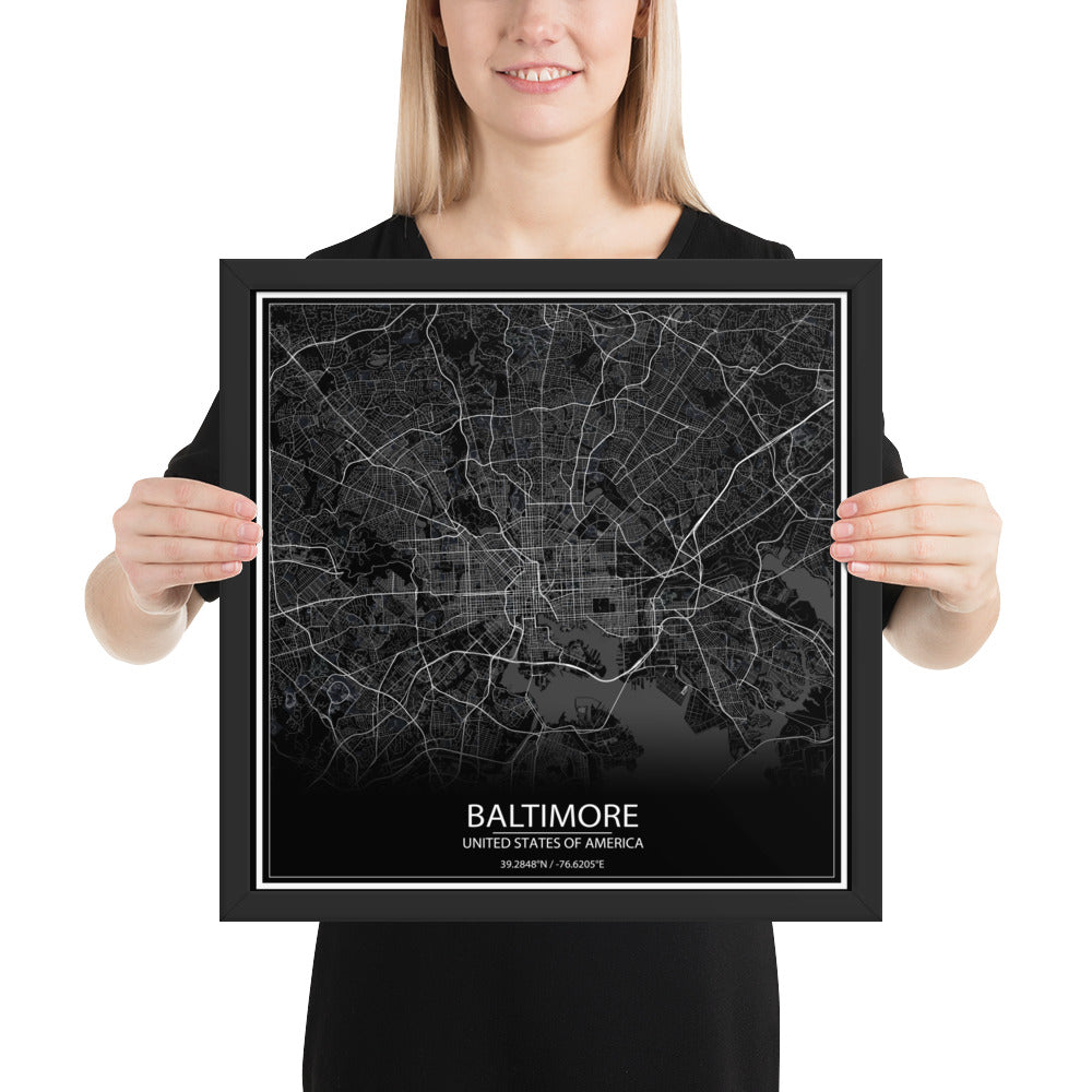 Baltimore Black Framed Map