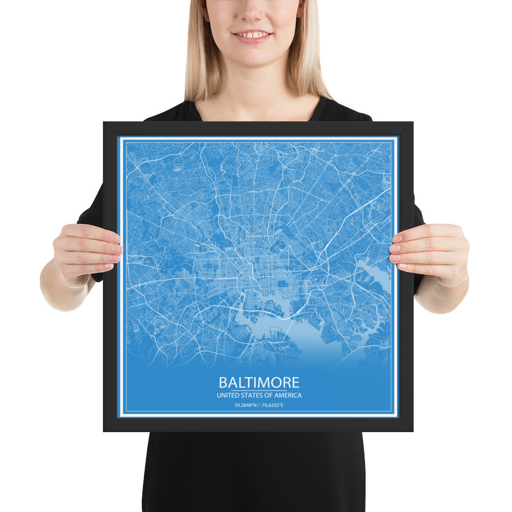 Baltimore Blue and White Framed Map