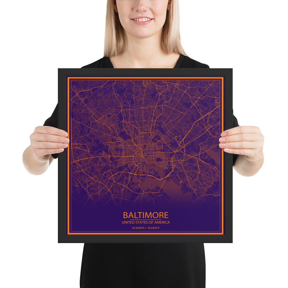 Baltimore Purple and Orange Framed Map