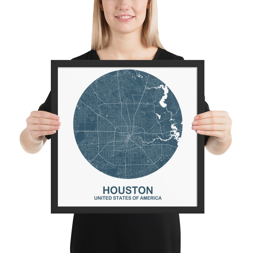 Houston Circular Blue Framed Map