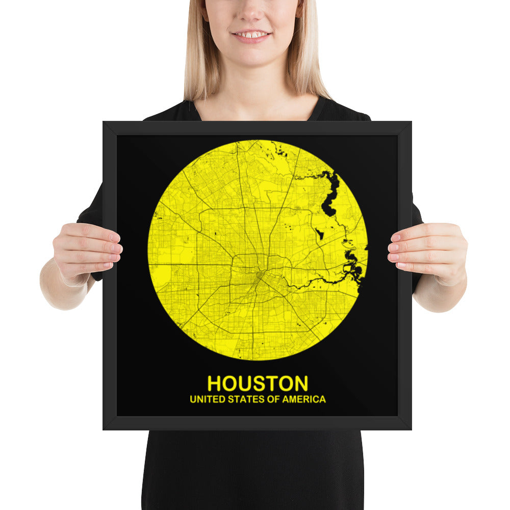 Houston Circular Yellow Framed Map