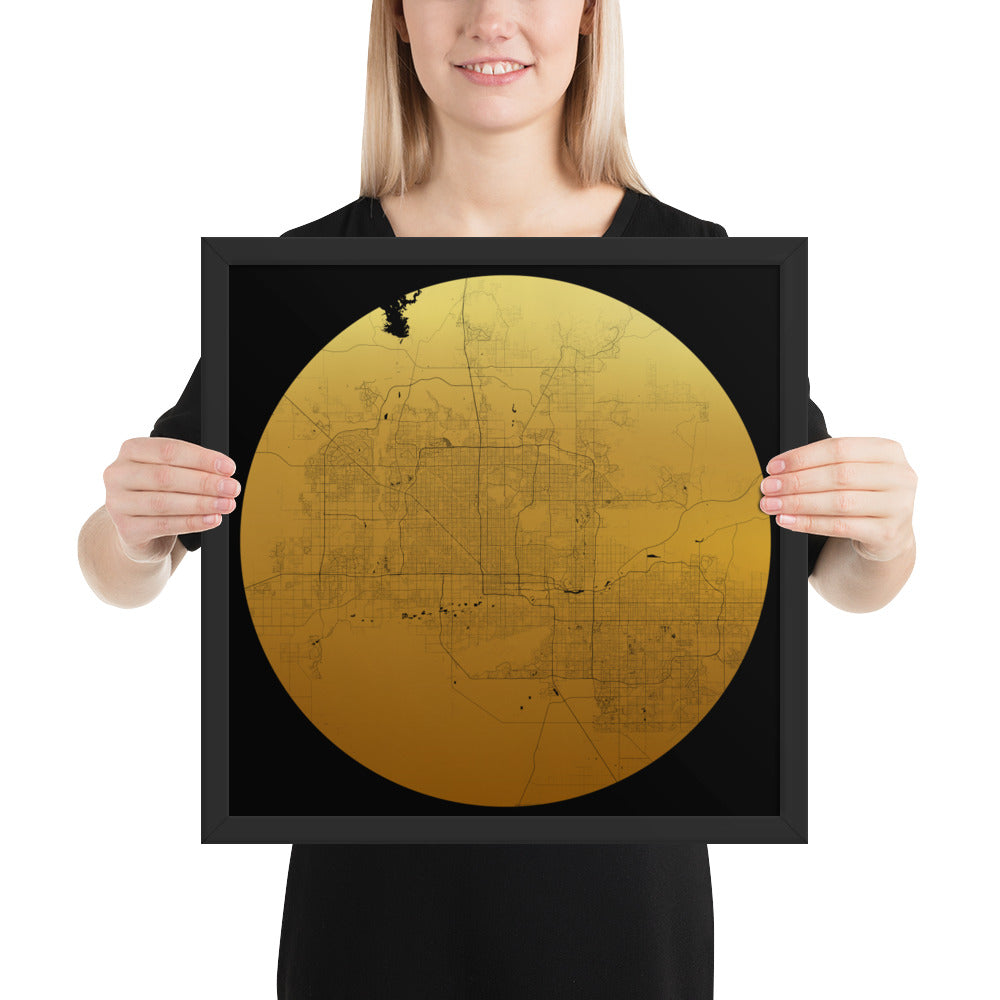 Phoenix Gold on Black Framed Map