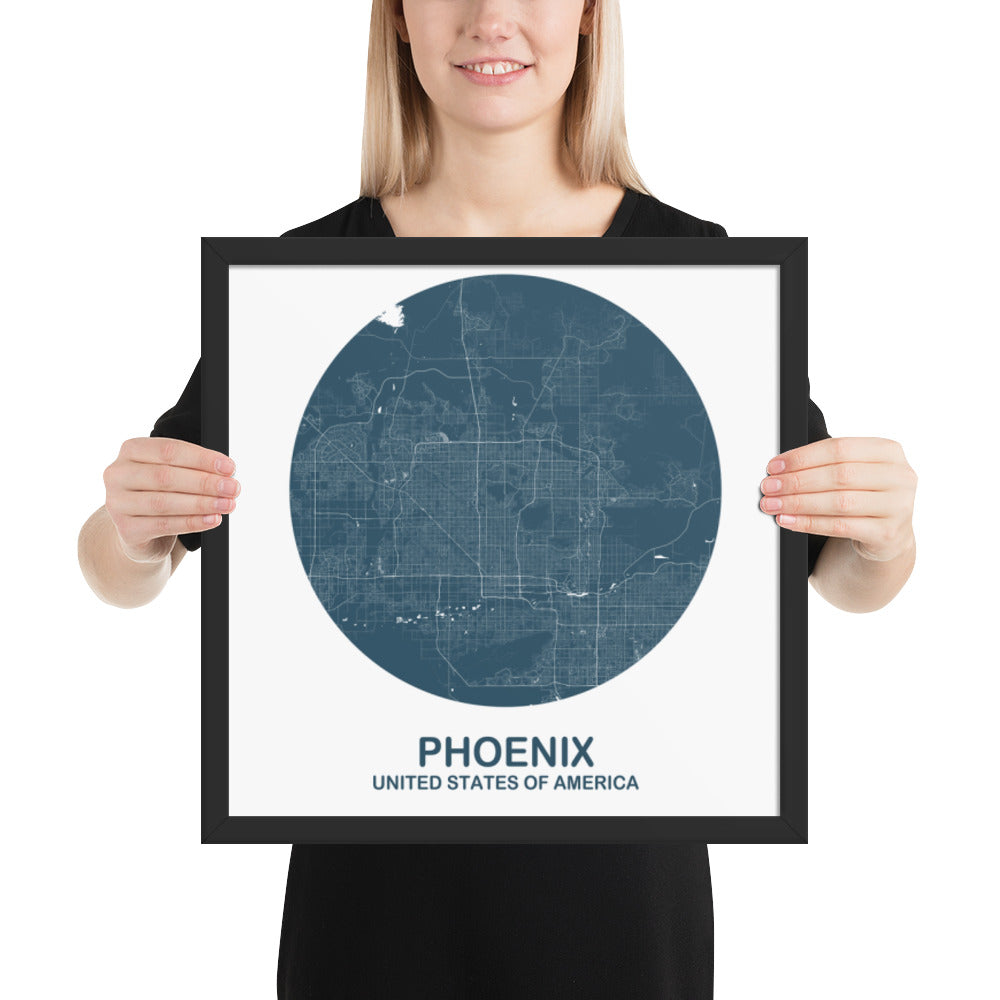 Phoenix Circular Blue Framed Map