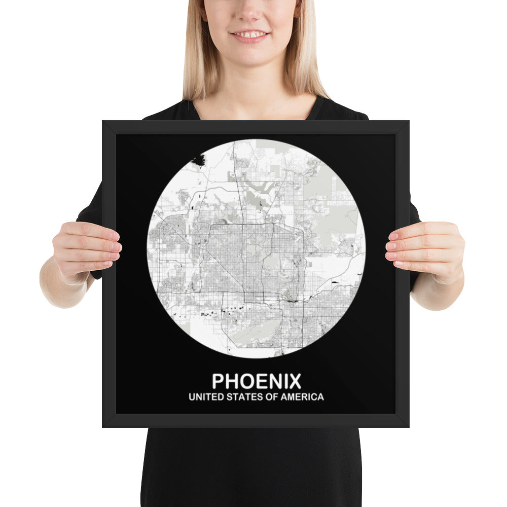 Phoenix Circular White Framed Map