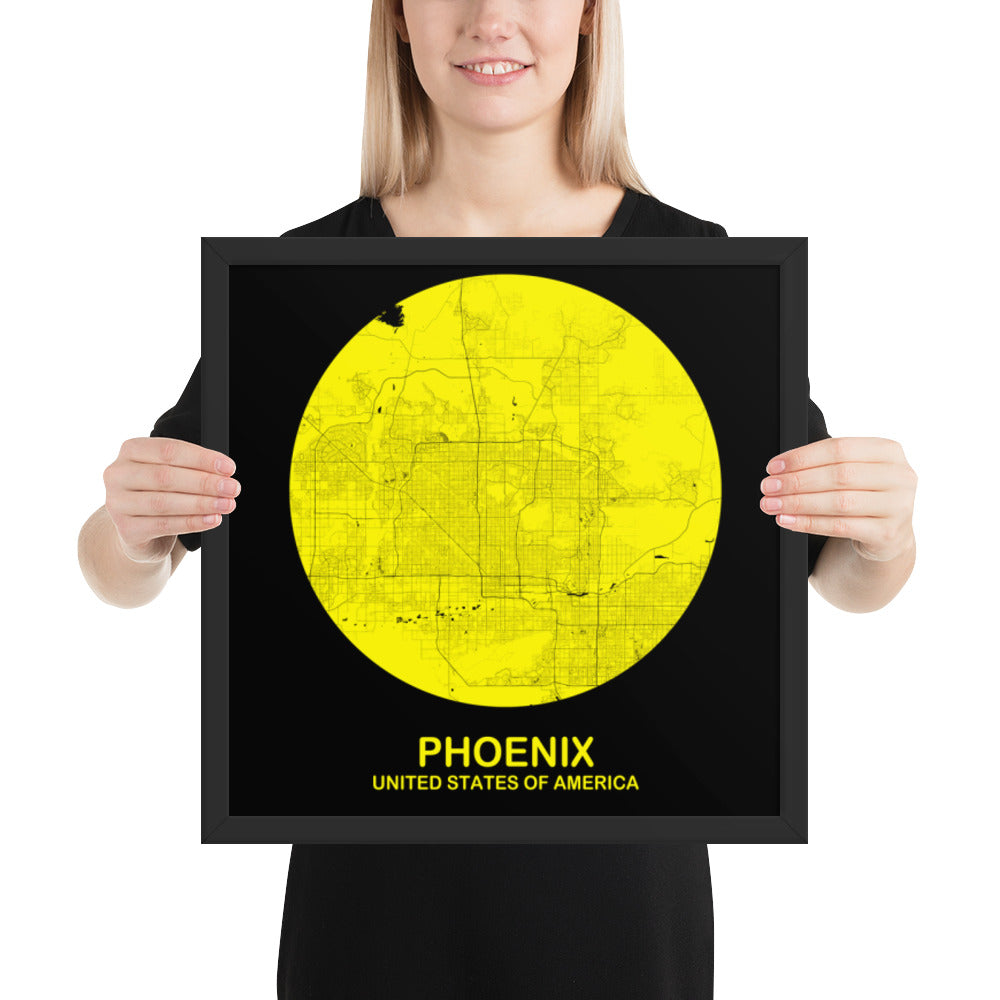 Phoenix Circular Yellow Framed Map