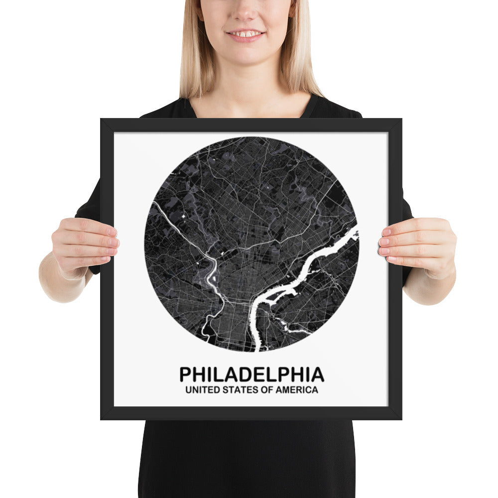 Philadelphia Circular Black Framed Map