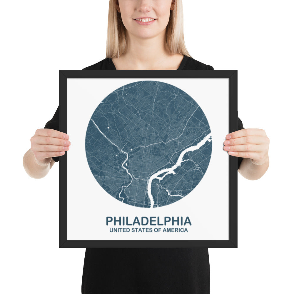 Philadelphia Circular Blue Framed Map