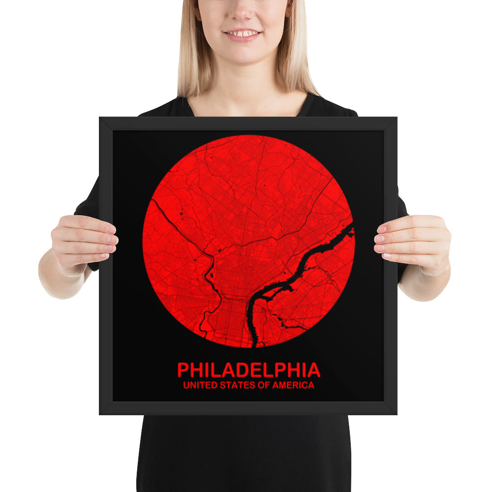 Philadelphia Circular Red Framed Map