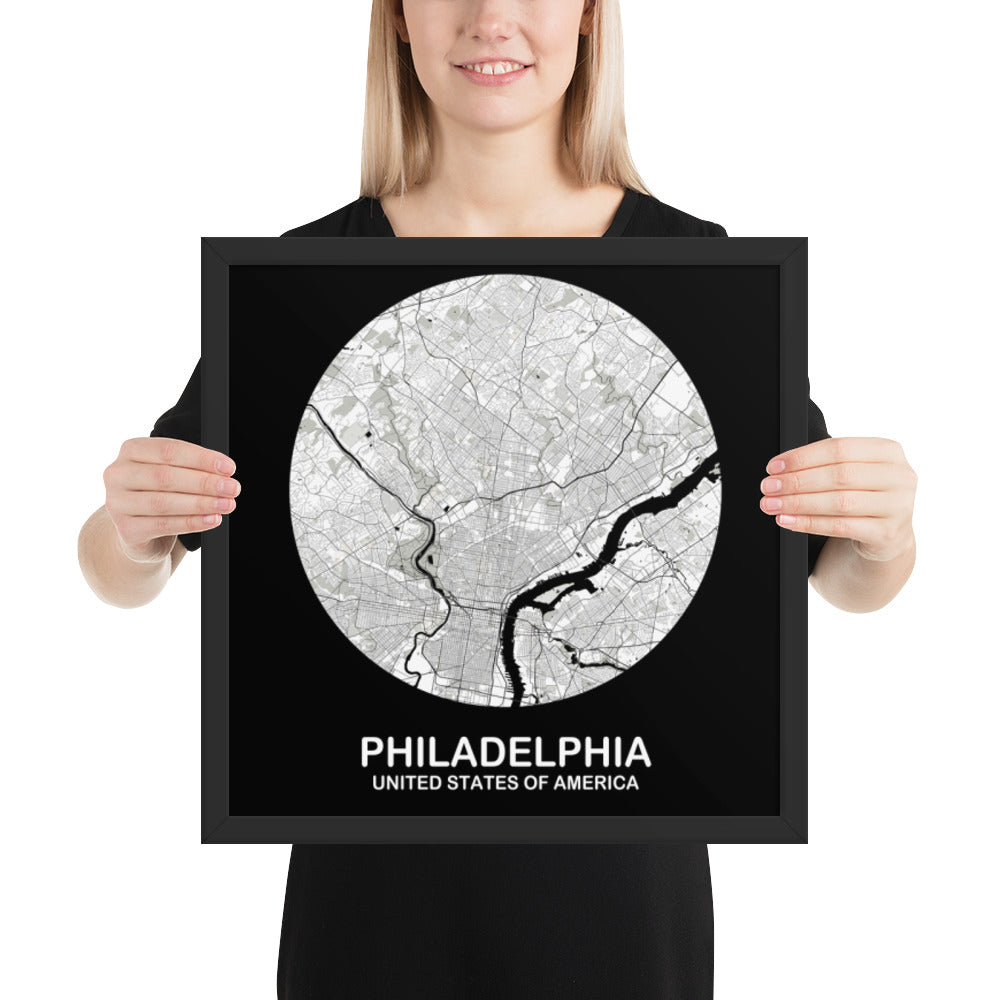 Philadelphia Circular White Framed Map