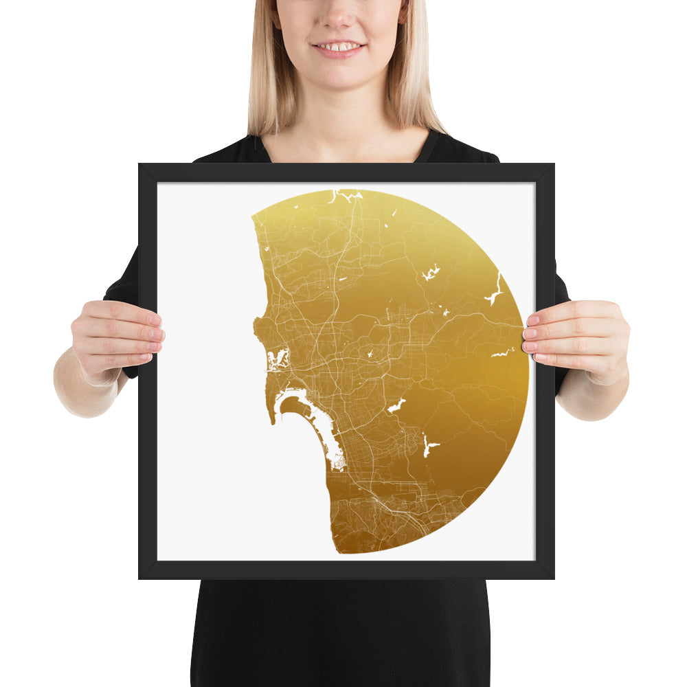 San Diego Gold on White Framed Map