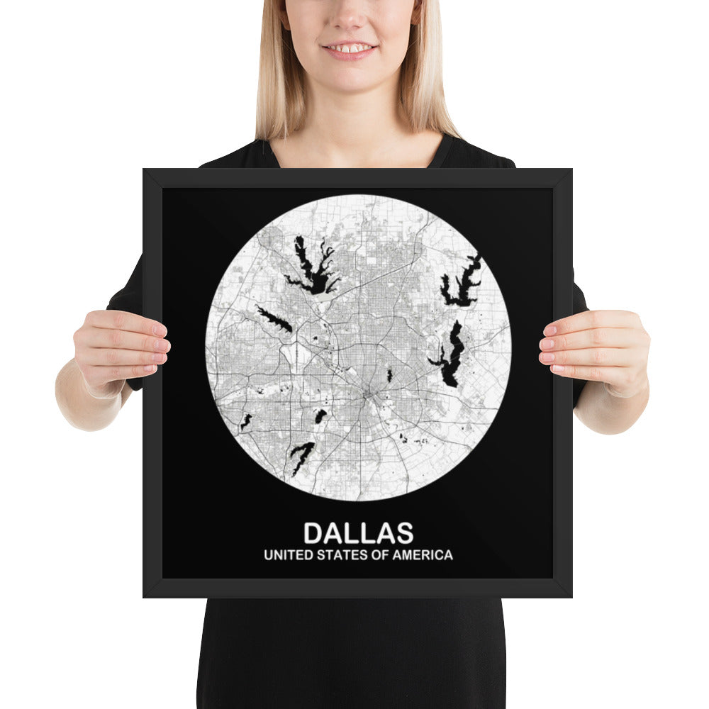 Dallas Circular White Framed Map