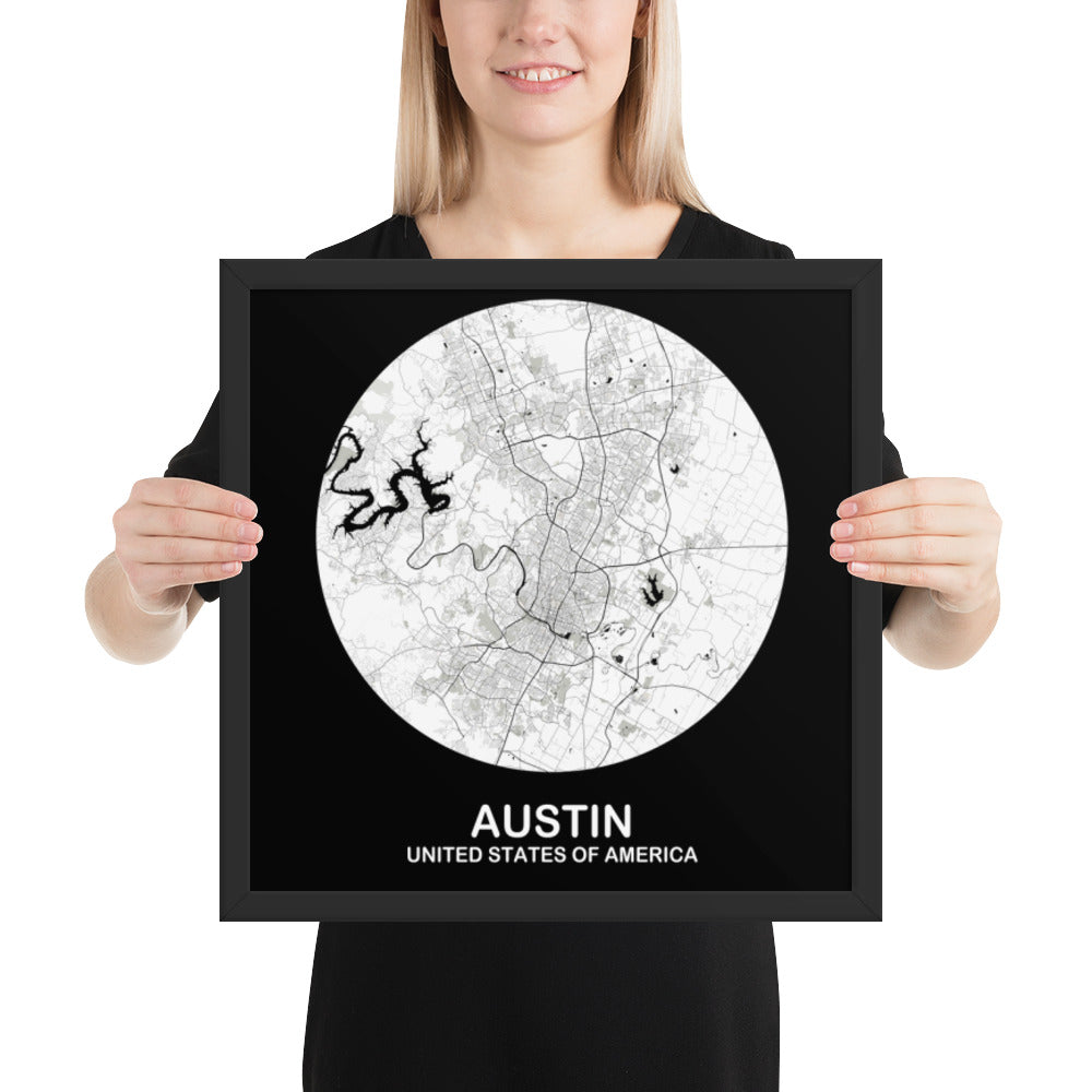 Austin Circular White Framed Map