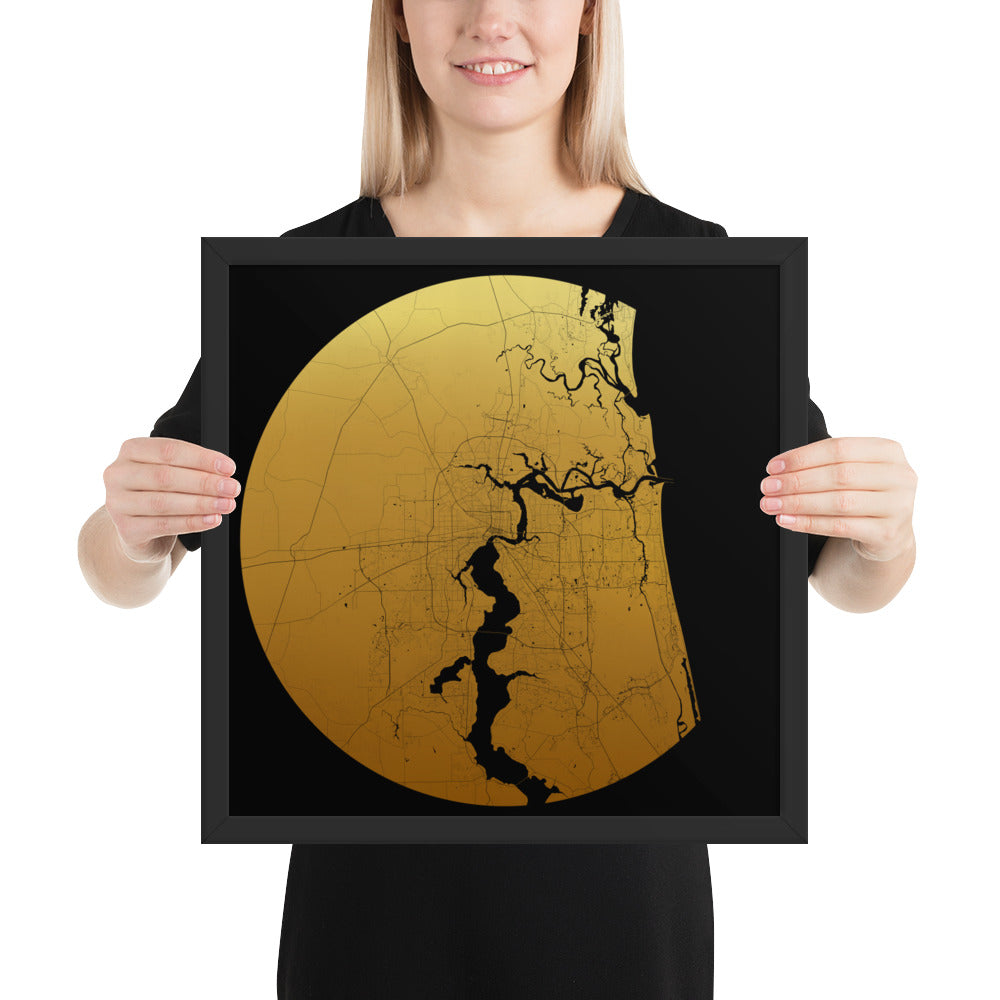 Jacksonville Gold on Black Framed Map