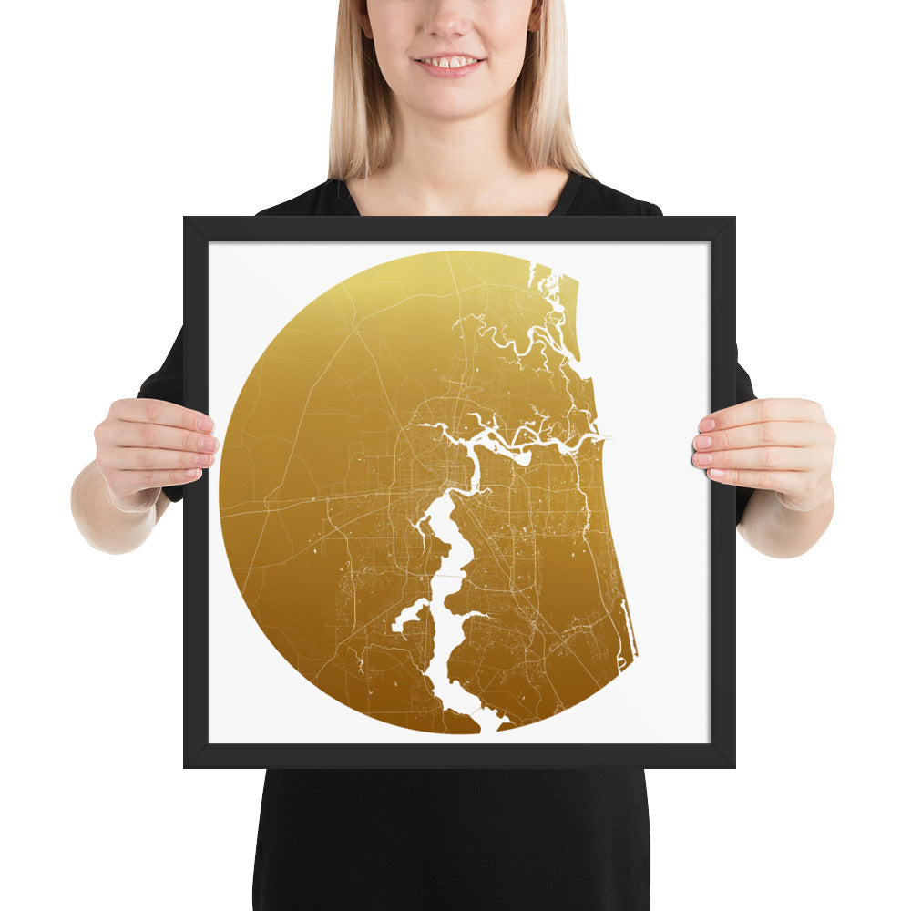 Jacksonville Gold on White Framed Map