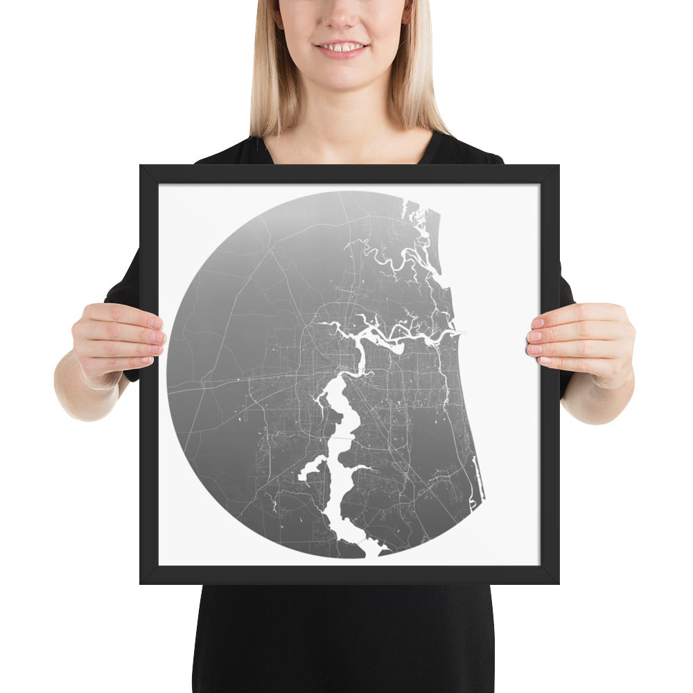 Jacksonville Silver on White Framed Map