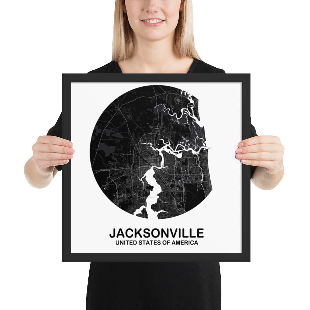 Jacksonville Circular Black Framed Map