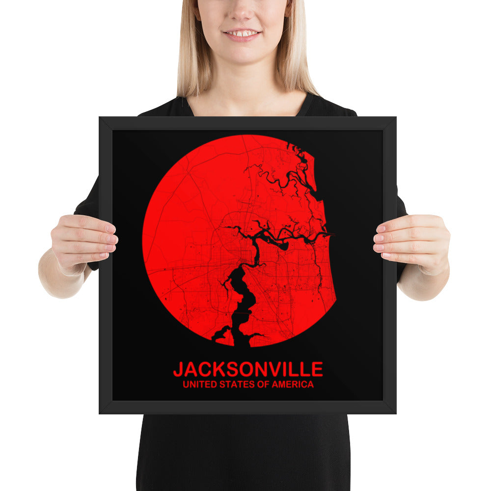 Jacksonville Circular Red Framed Map