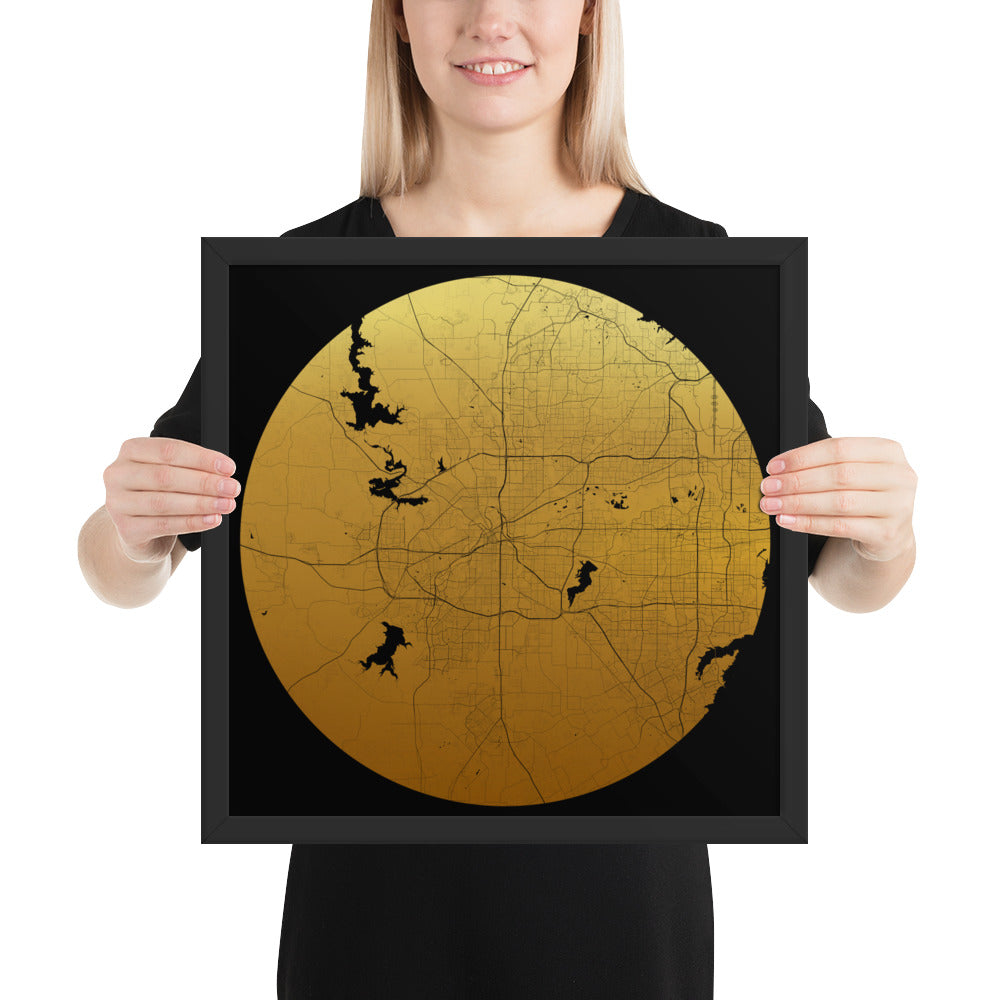 Fort Worth Gold on Black Framed Map