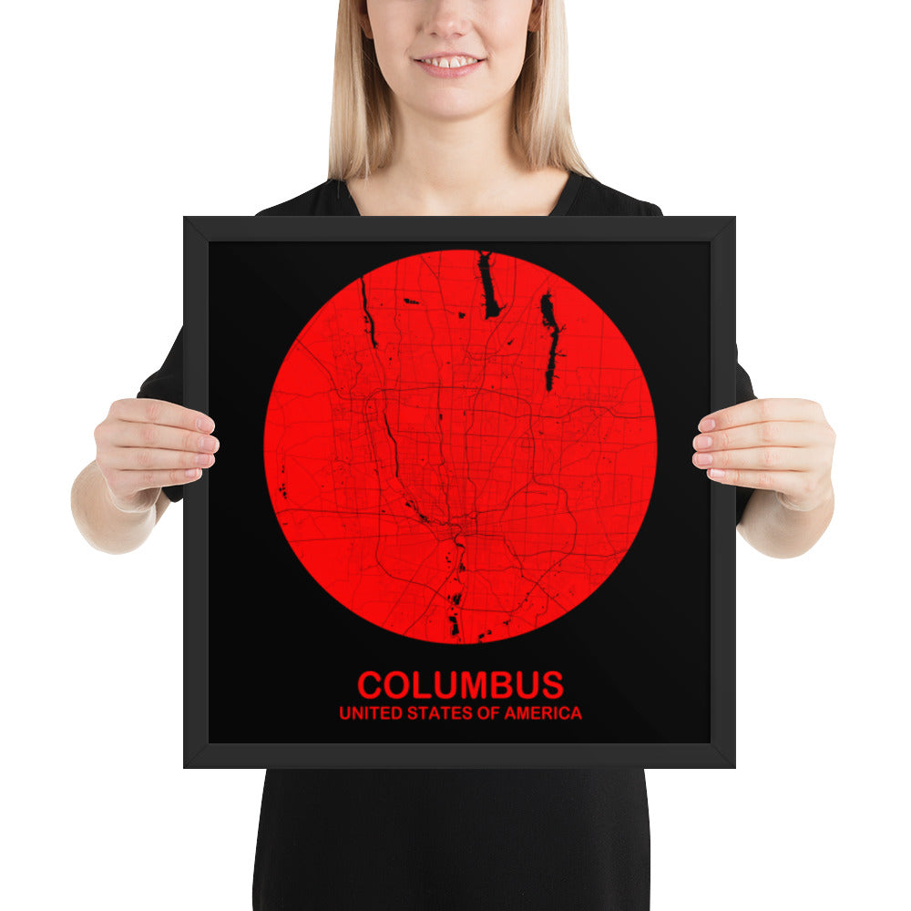 Columbus Circular Red Framed Map