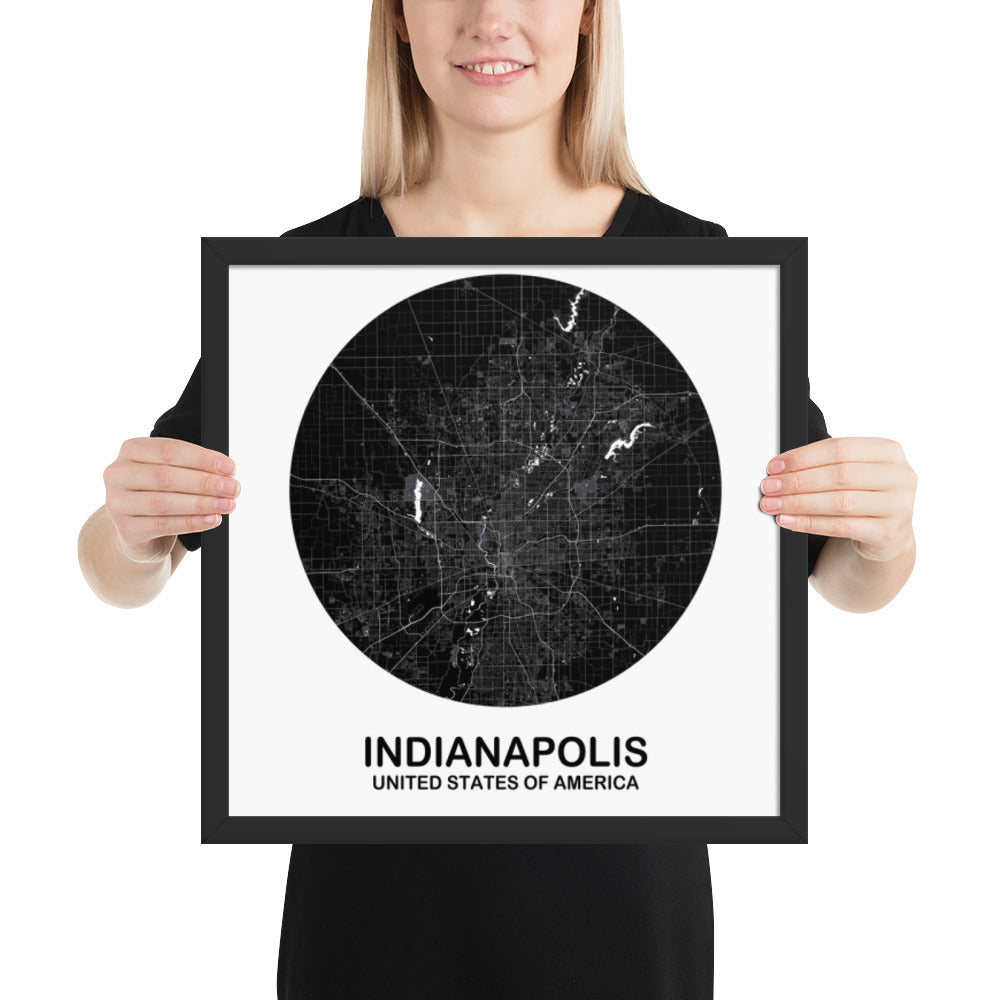 Indianapolis Circular Black Framed Map