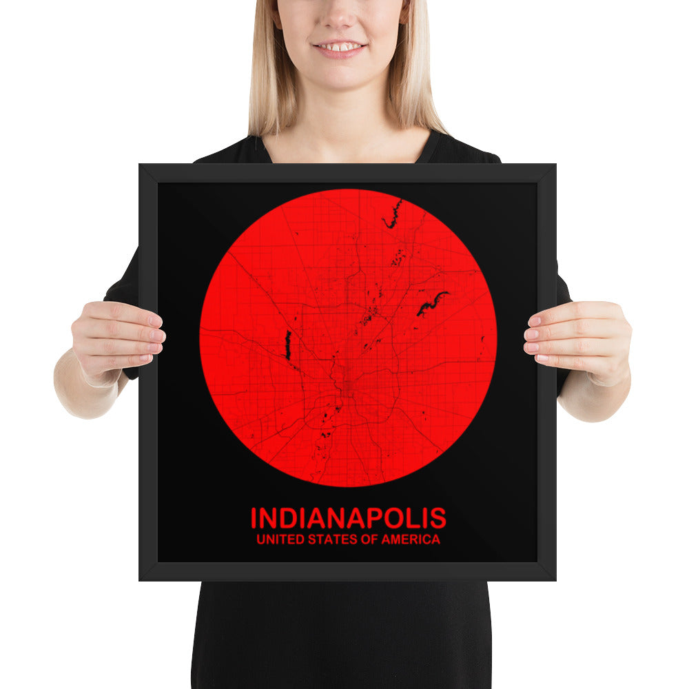 Indianapolis Circular Red Framed Map