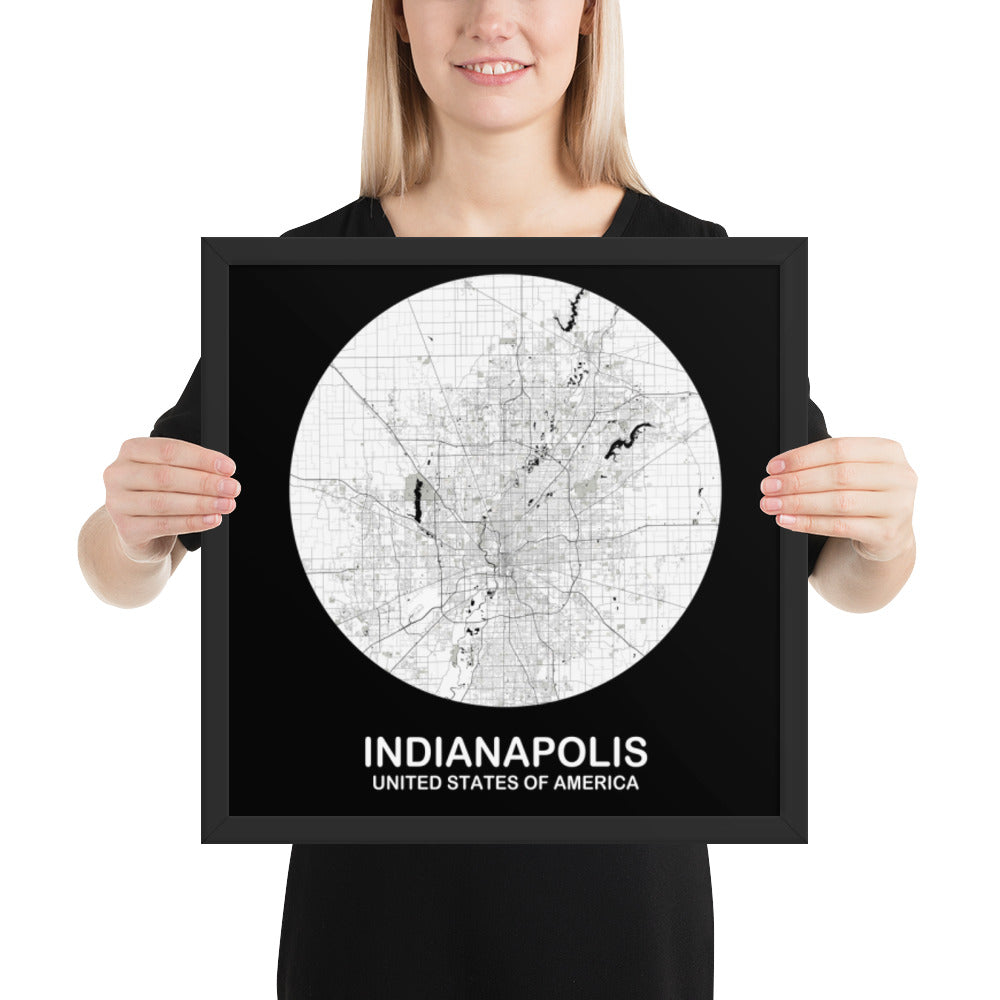 Indianapolis Circular White Framed Map