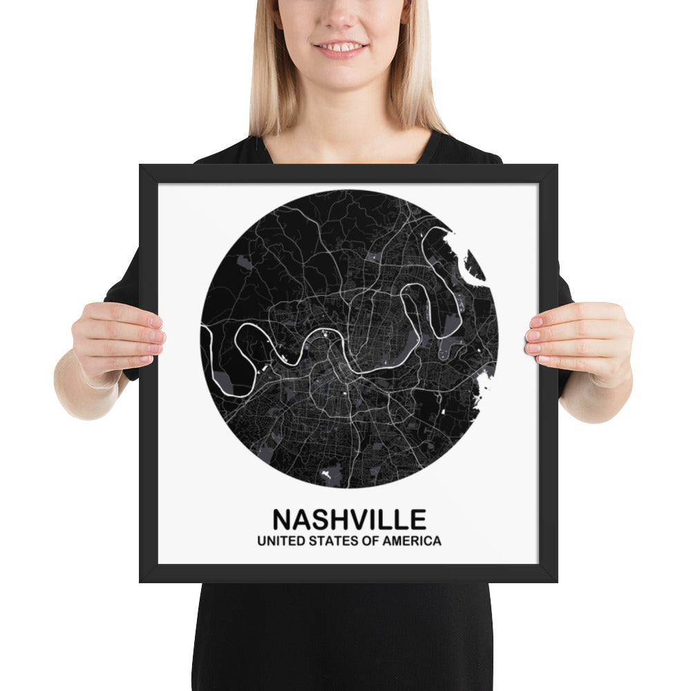 Nashville Circular Black Framed Map