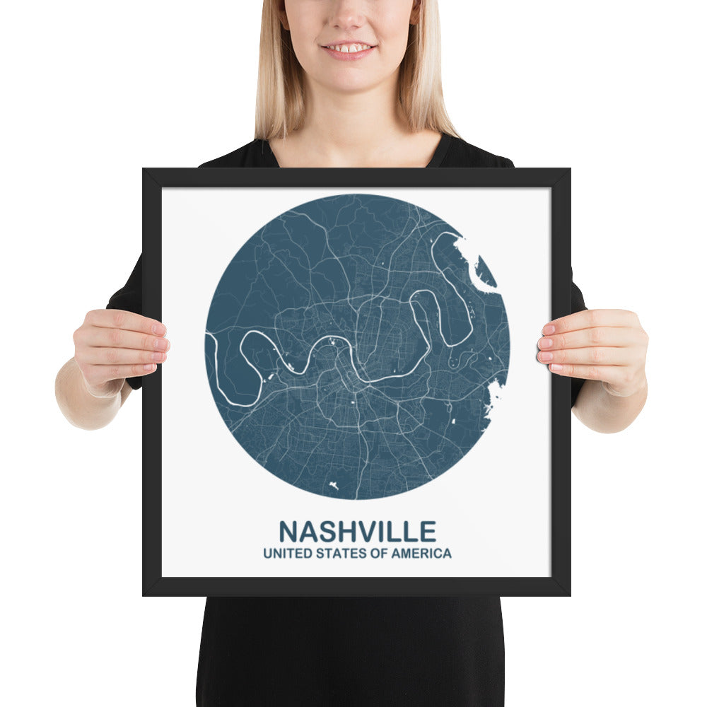 Nashville Circular Blue Framed Map