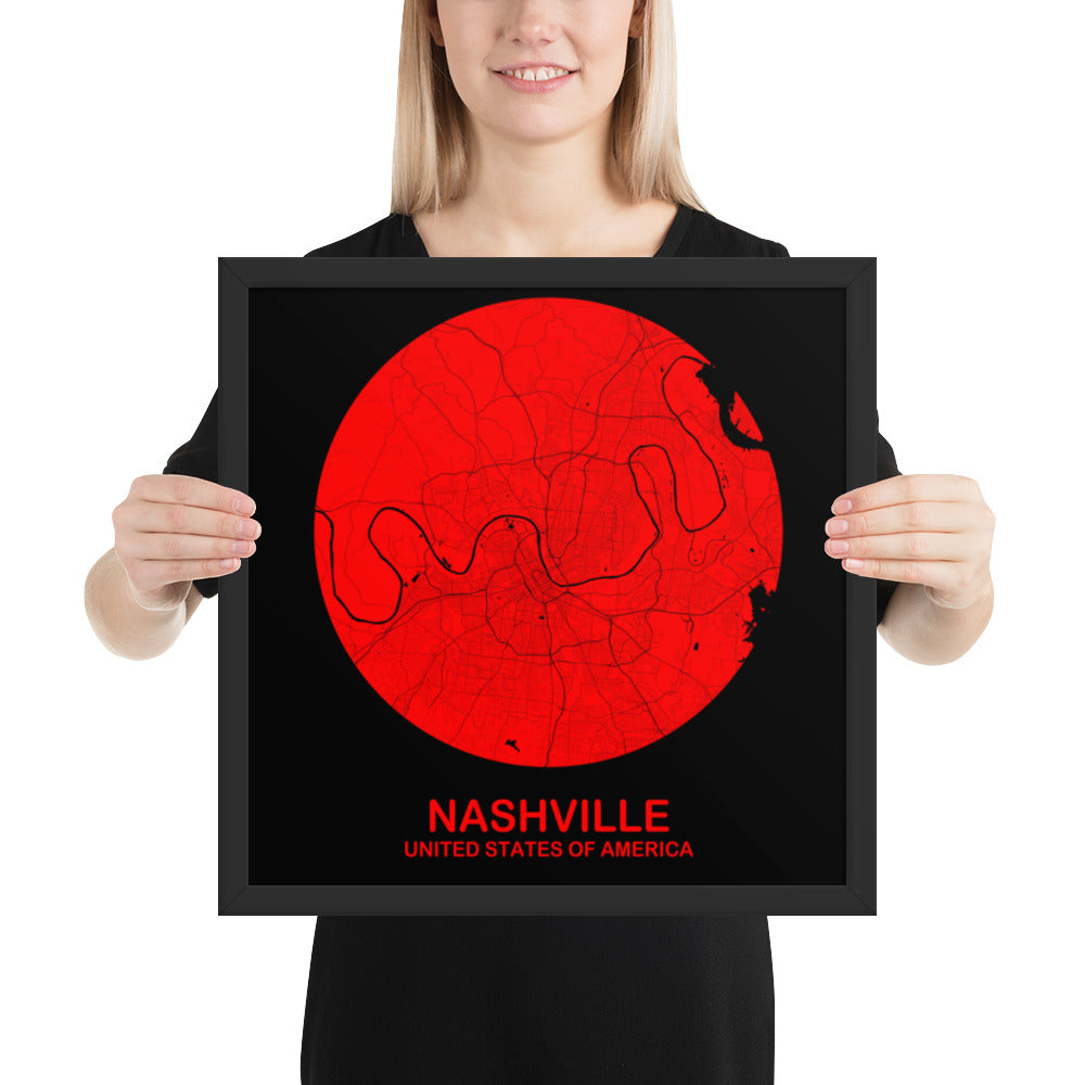 Nashville Circular Red Framed Map