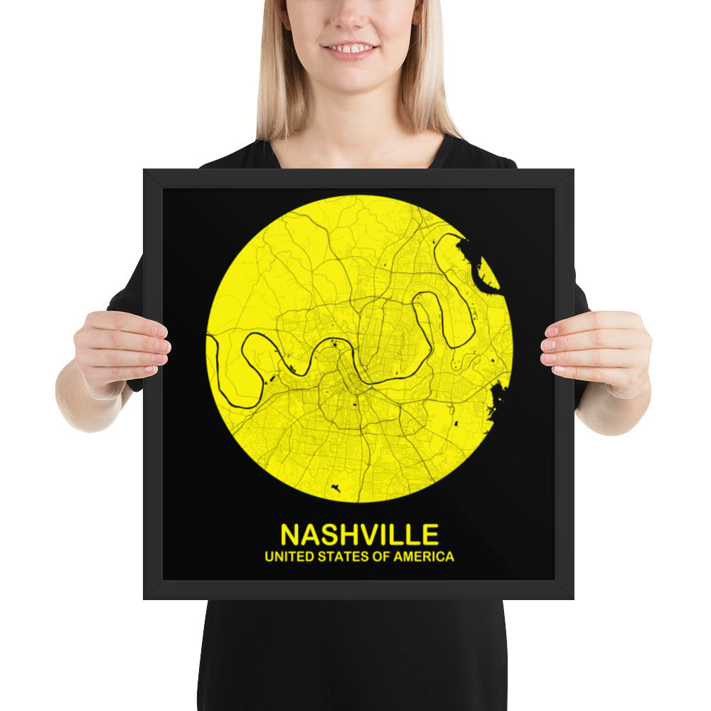 Nashville Circular Yellow Framed Map