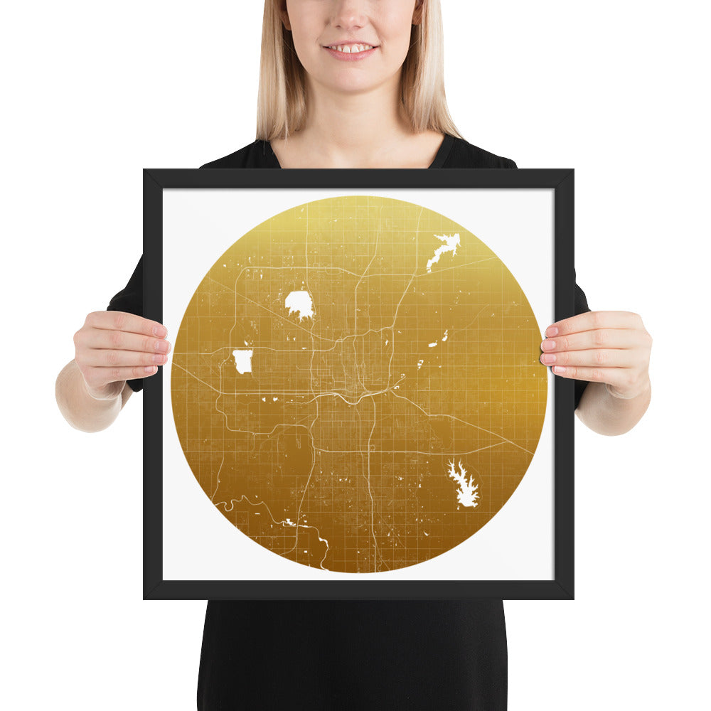 Oklahoma City Gold on White Framed Map