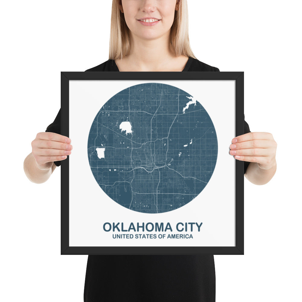 Oklahoma City Circular Blue Framed Map