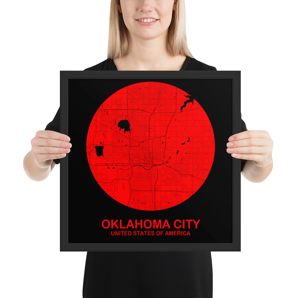 Oklahoma City Circular Red Framed Map