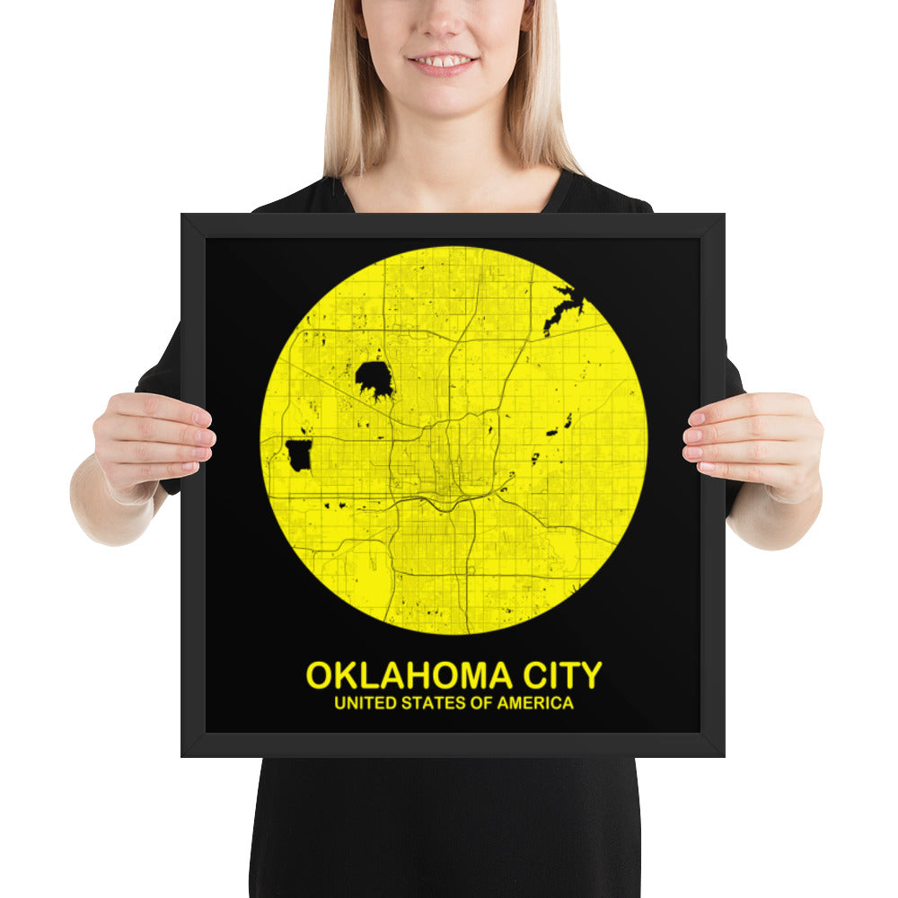 Oklahoma City Circular Yellow Framed Map