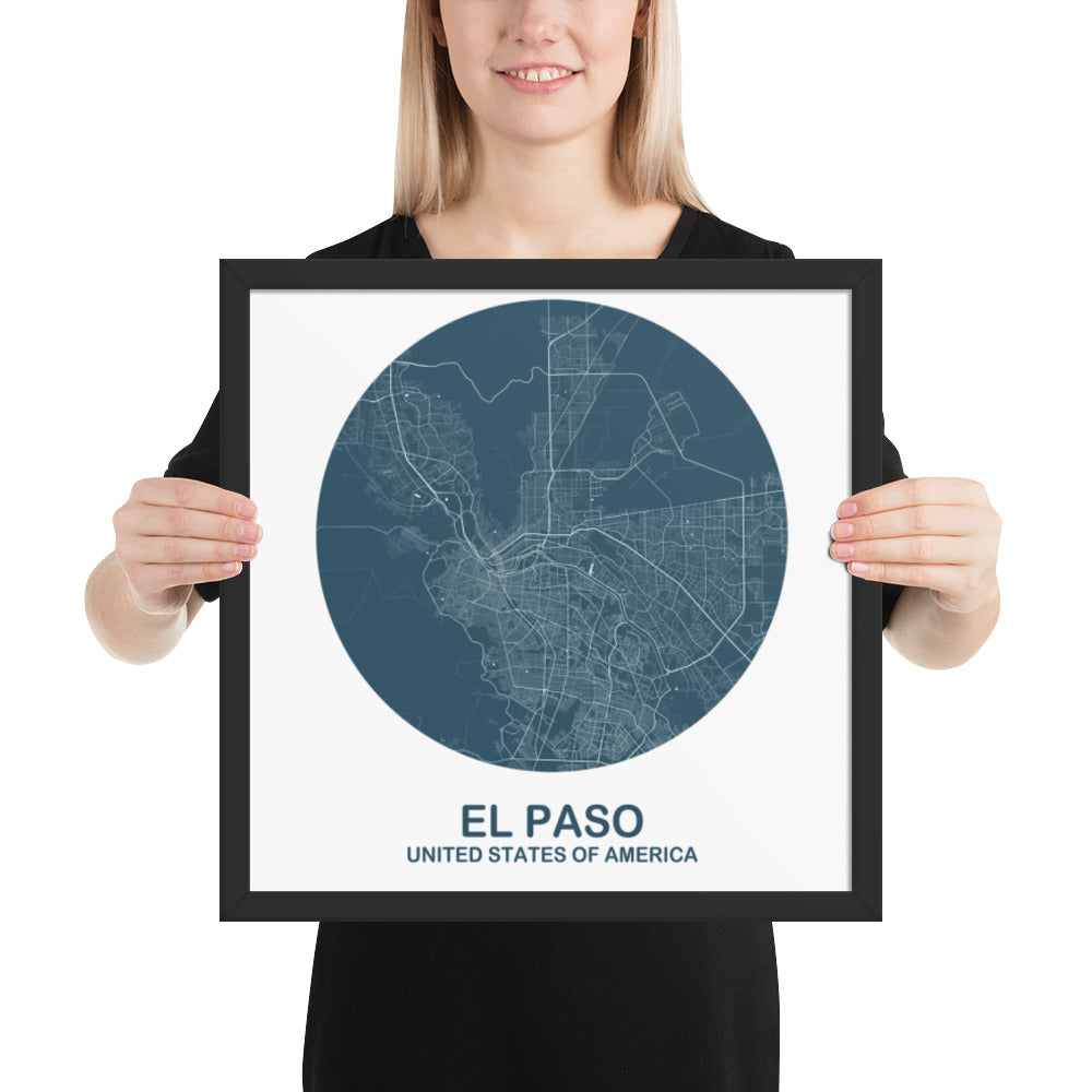 El Paso Circular Blue Framed Map