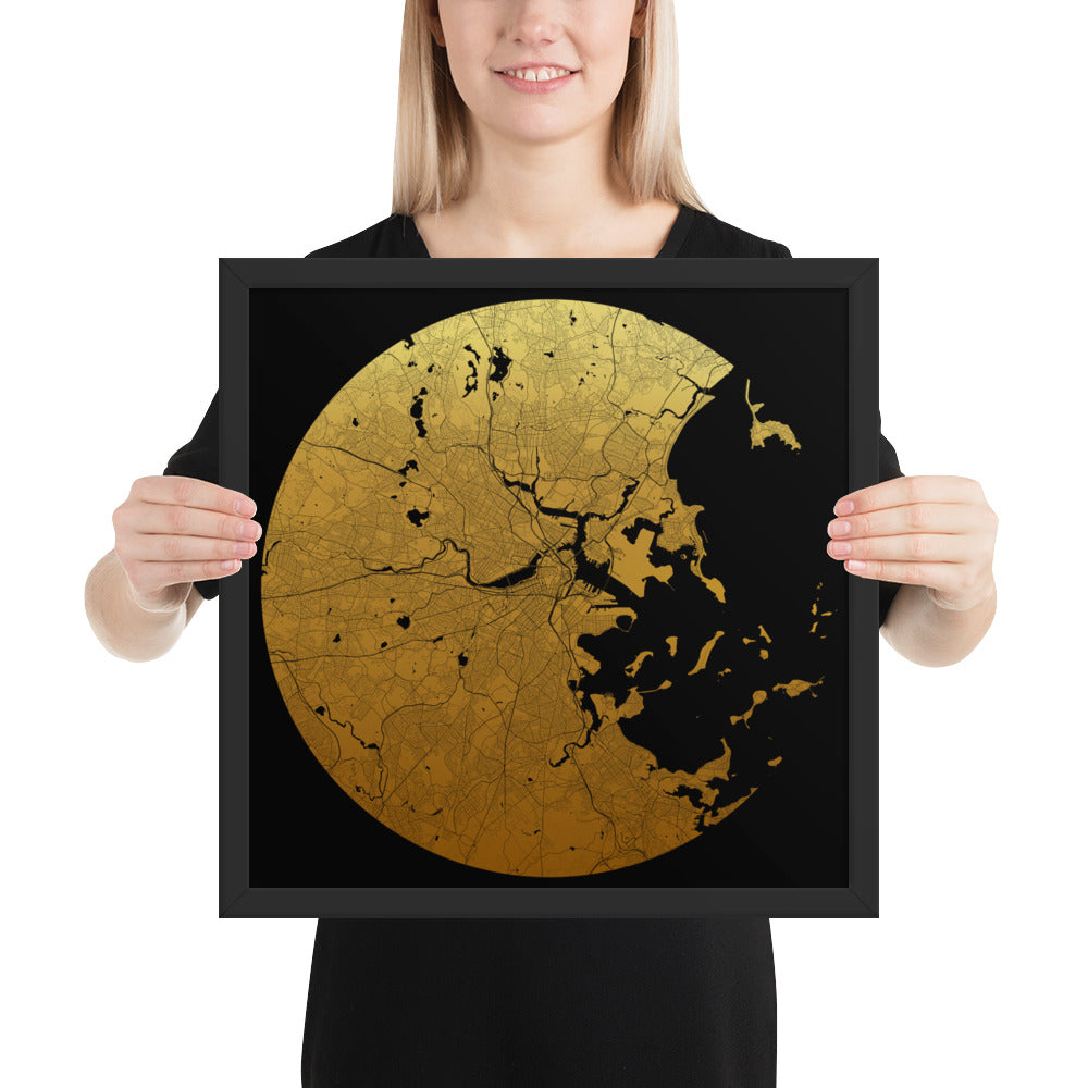 Boston Gold on Black Framed Map