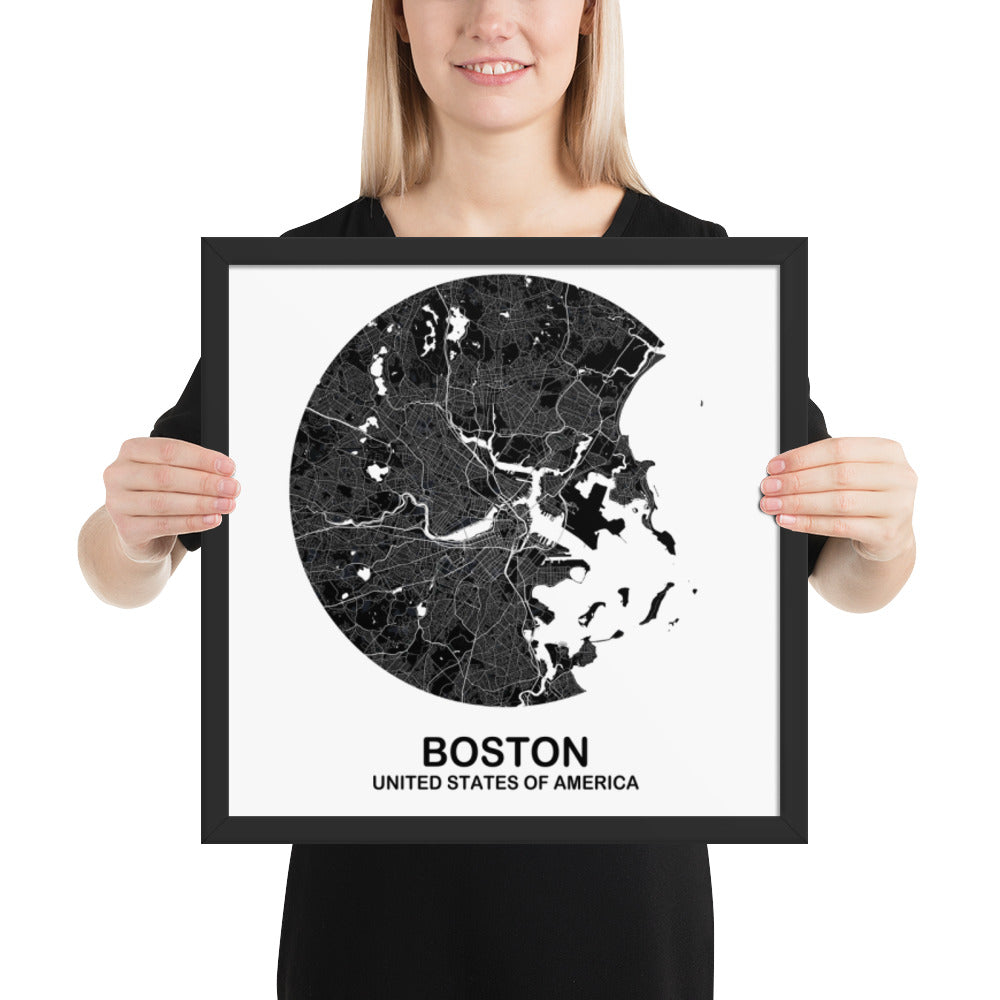 Boston Circular Black Framed Map