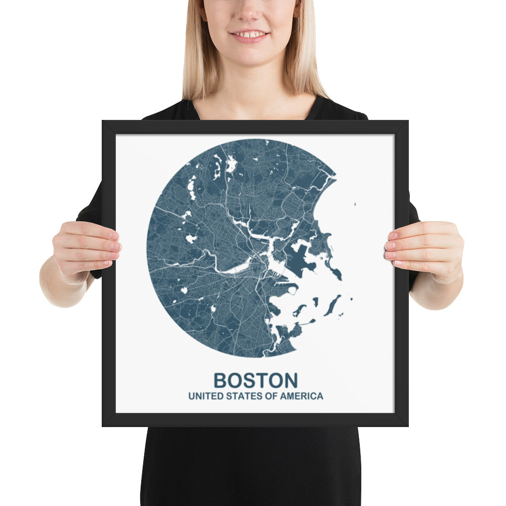 Boston Circular Blue Framed Map