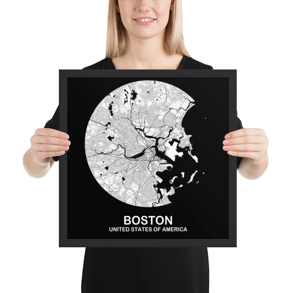 Boston Circular White Framed Map