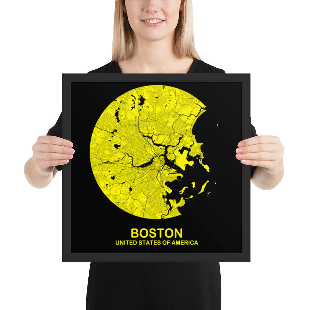 Boston Circular Yellow Framed Map