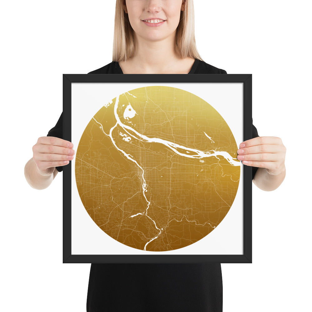 Portland Gold on White Framed Map