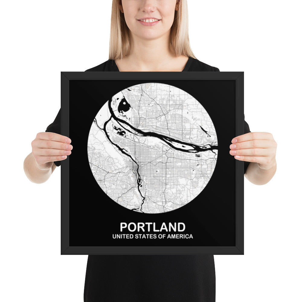 Portland Circular White Framed Map