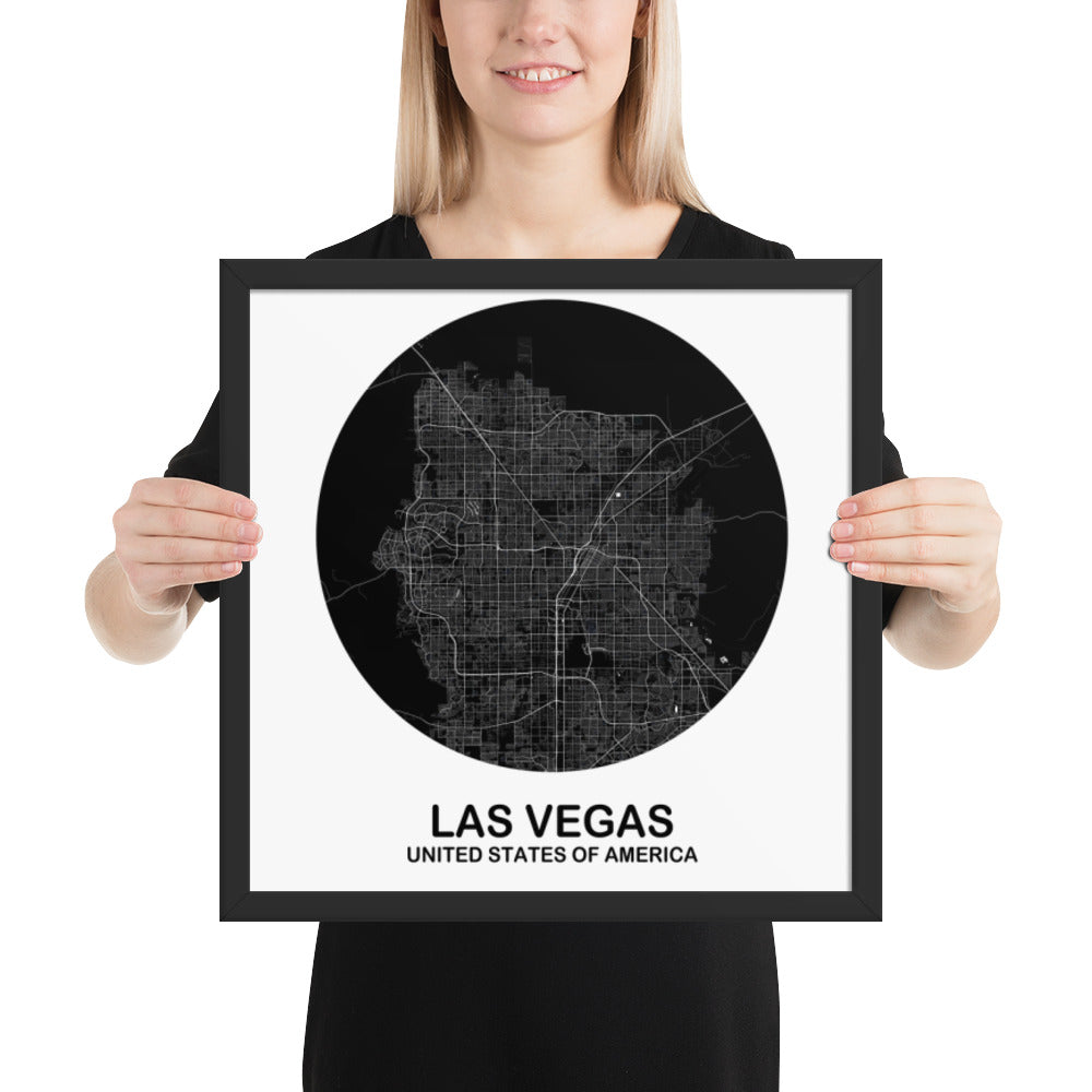 Las Vegas Circular Black Framed Map