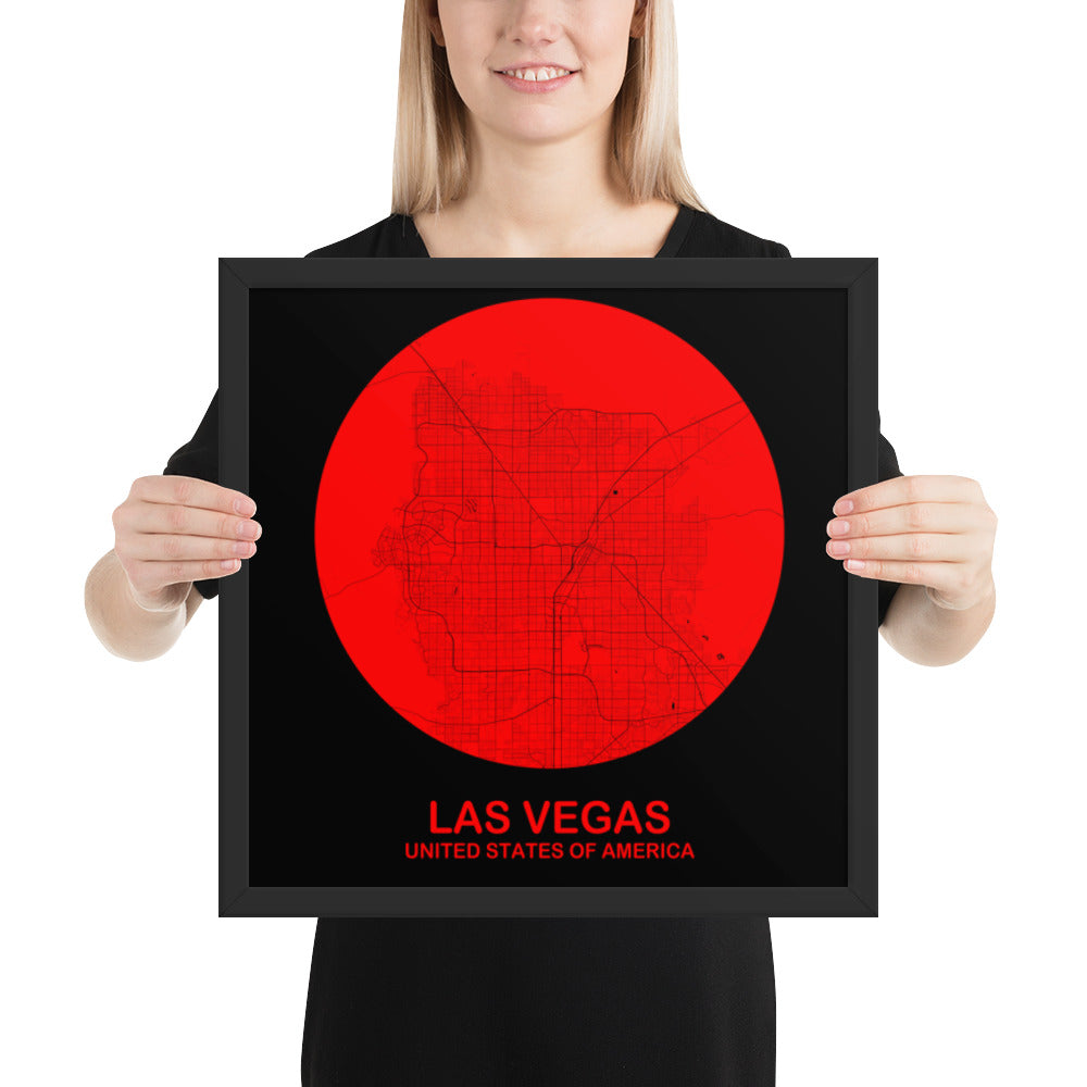 Las Vegas Circular Red Framed Map