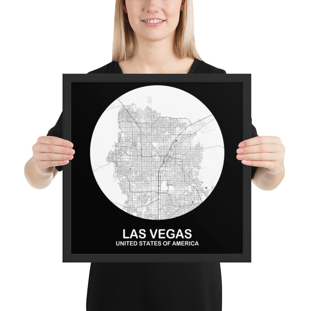 Las Vegas Circular White Framed Map